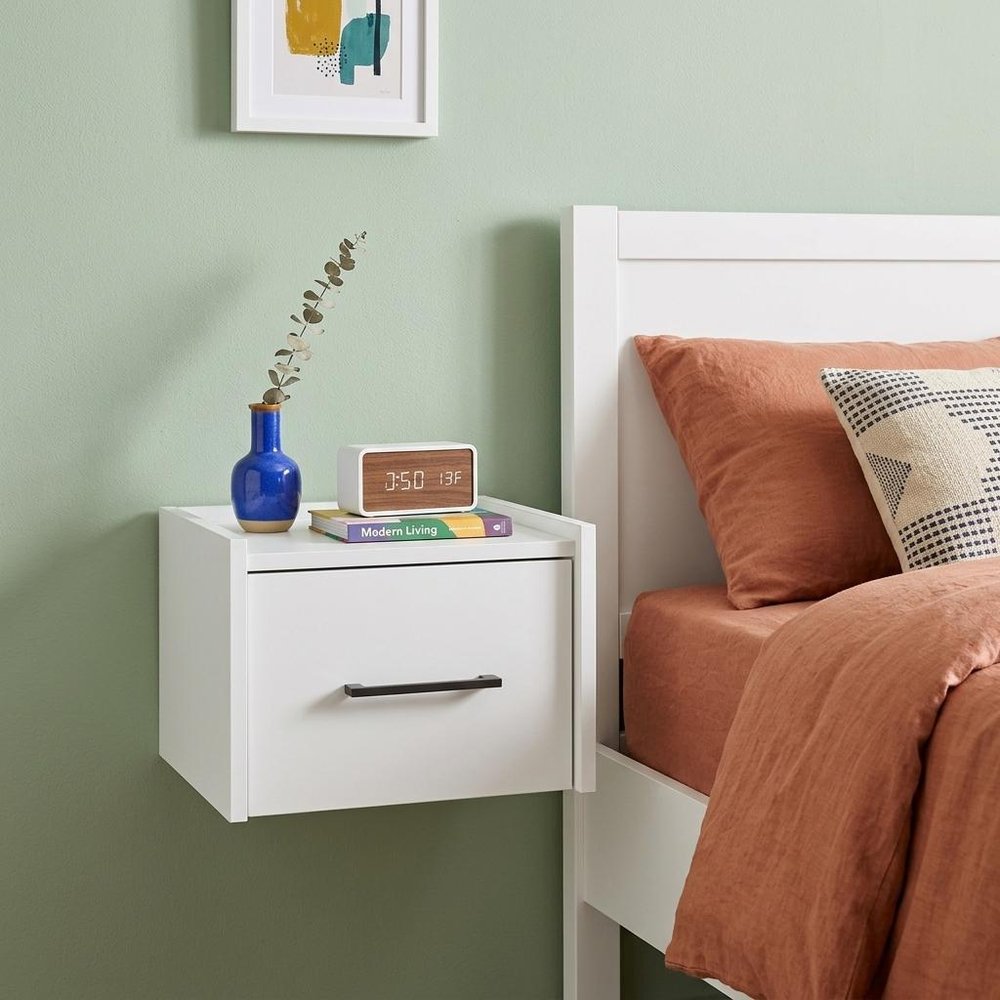 White Wood One Drawer Floating Nightstand - 10-inch