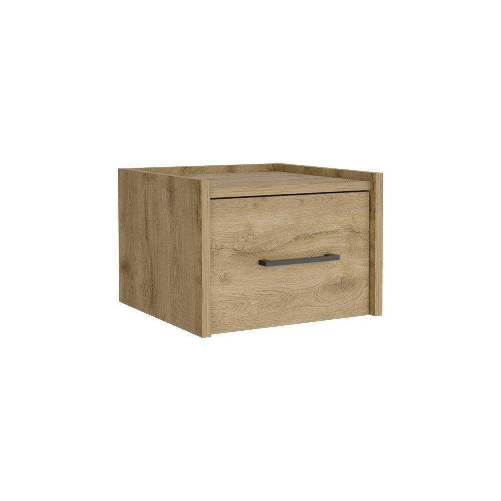 Beige One Drawer Faux Wood Nightstand - 10-inch