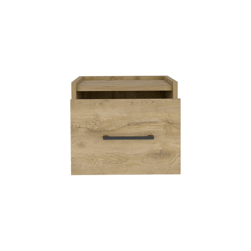 Beige One Drawer Faux Wood Nightstand - 10-inch