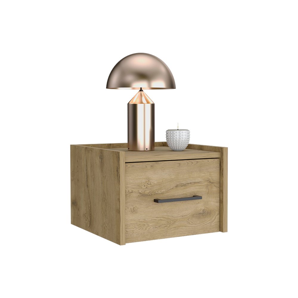 Beige One Drawer Faux Wood Nightstand - 10-inch