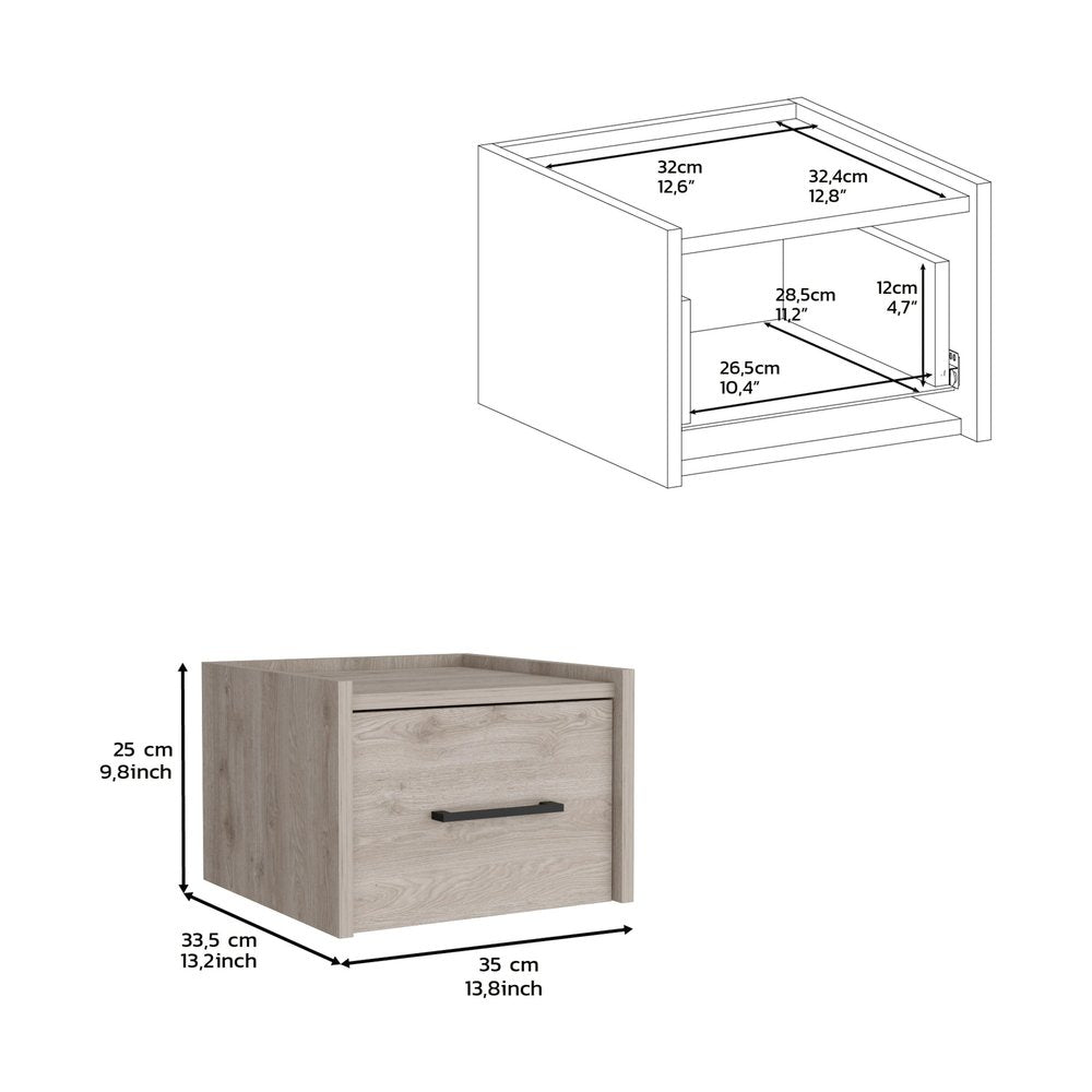 Gray Wood One Drawer Floating Nightstand - 10-inch