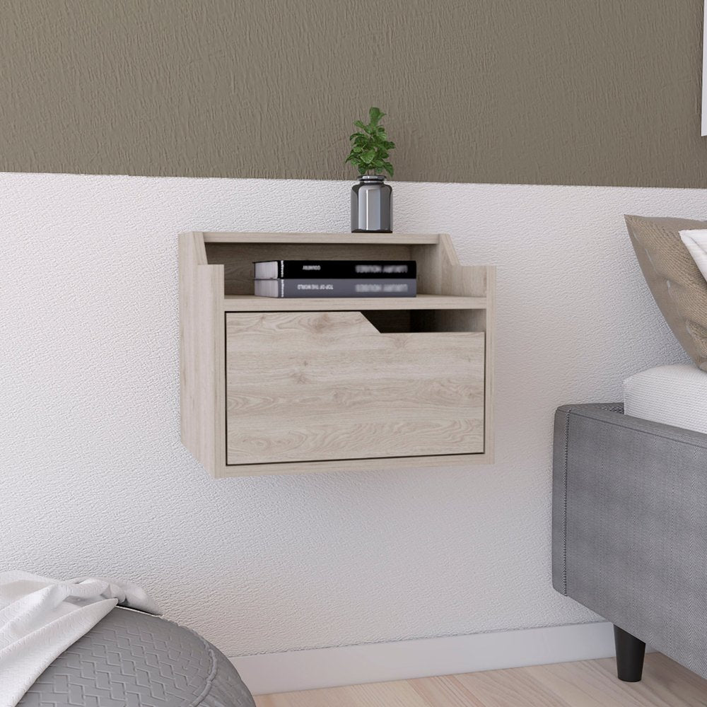 Gray Wood One Drawer Floating Nightstand - 13-inch
