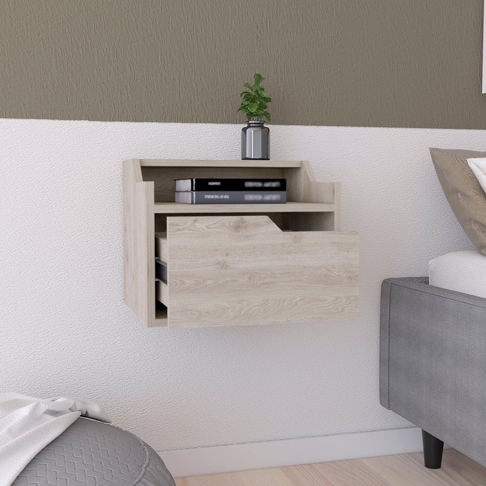 Gray Wood One Drawer Floating Nightstand - 13-inch