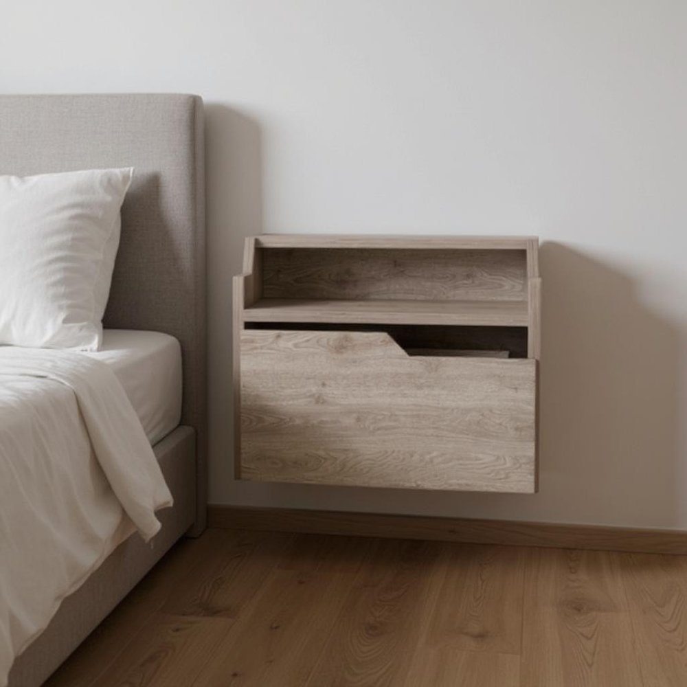 Gray Wood One Drawer Floating Nightstand - 13-inch