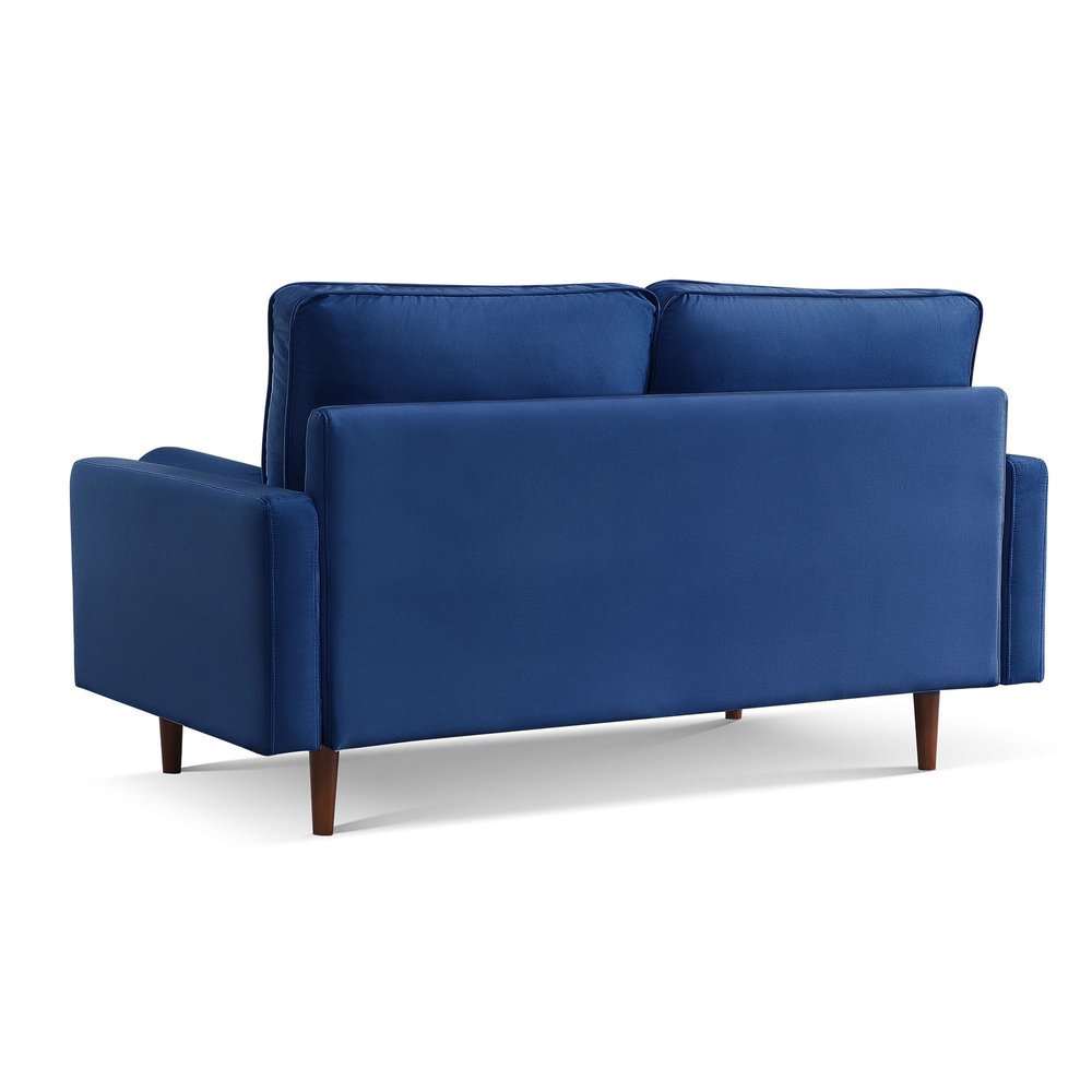 Blue Velvet Sofa and Toss Pillows with Dark Brown Legs - 69-inch