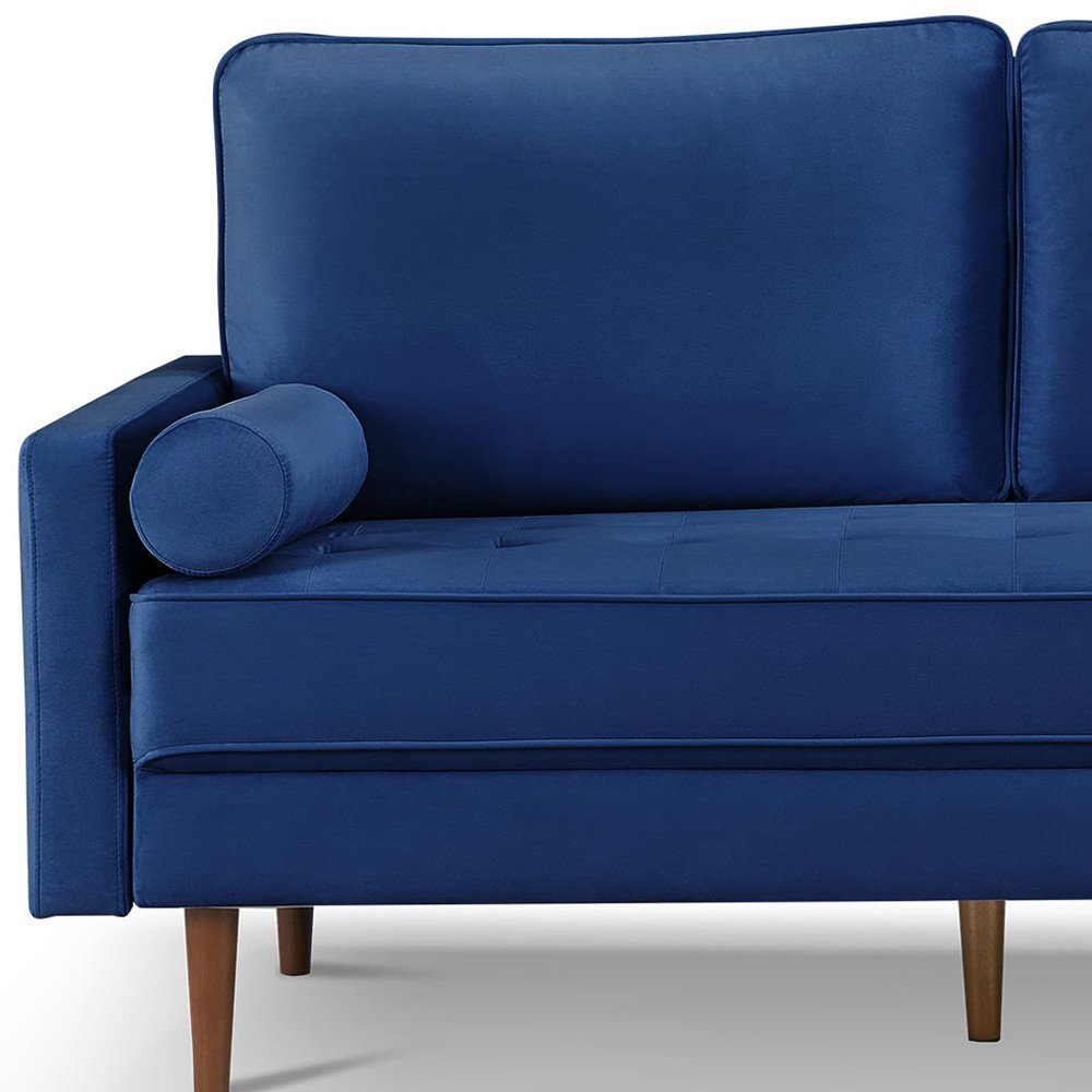 Blue Velvet Sofa and Toss Pillows with Dark Brown Legs - 69-inch