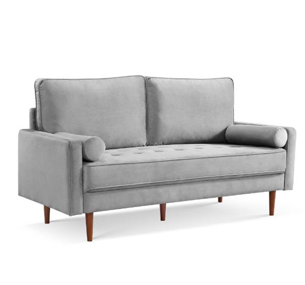 Gray Velvet Sofa and Toss Pillows with Dark Brown Legs - 69-inch