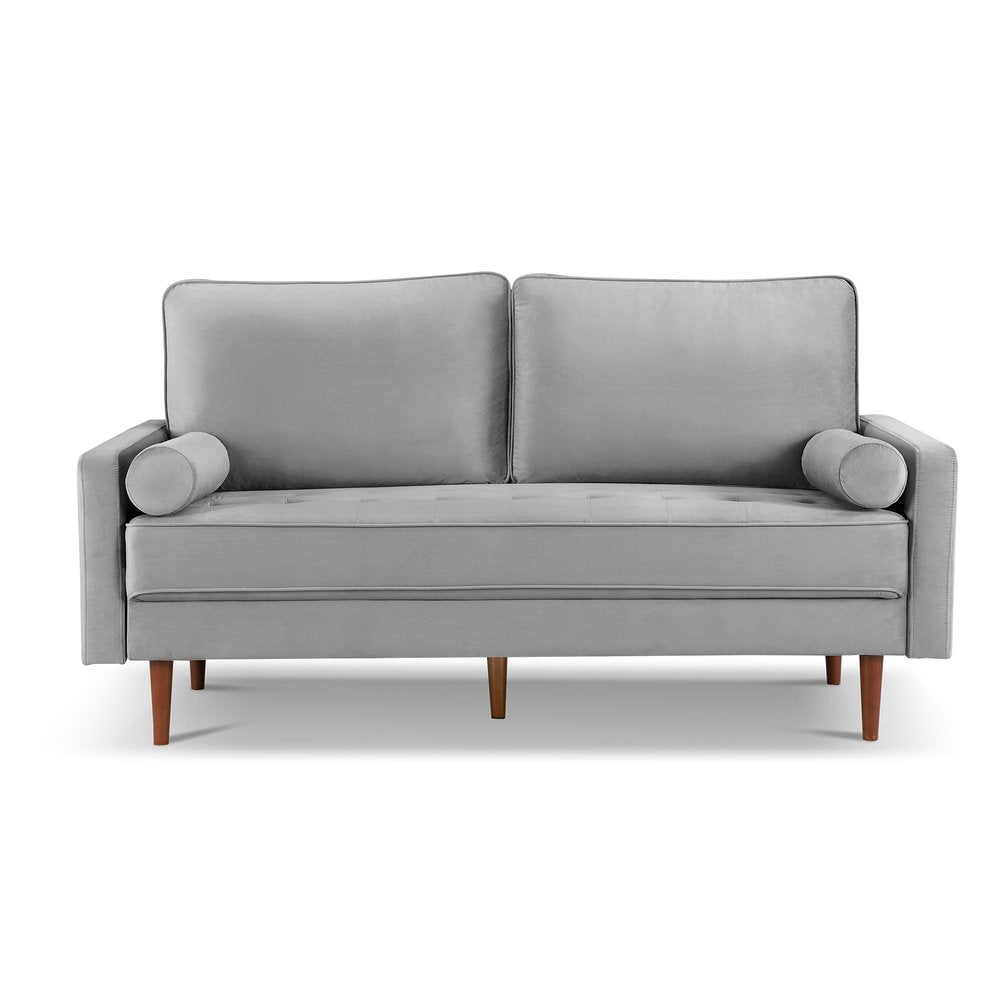 Gray Velvet Sofa and Toss Pillows with Dark Brown Legs - 69-inch