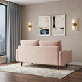 Beige Velvet Sofa and Toss Pillows with Dark Brown Legs - 69-inch