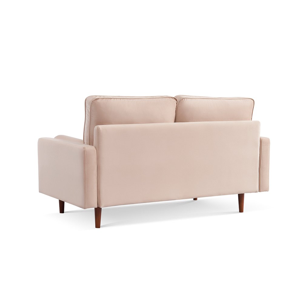 Beige Velvet Sofa and Toss Pillows with Dark Brown Legs - 69-inch