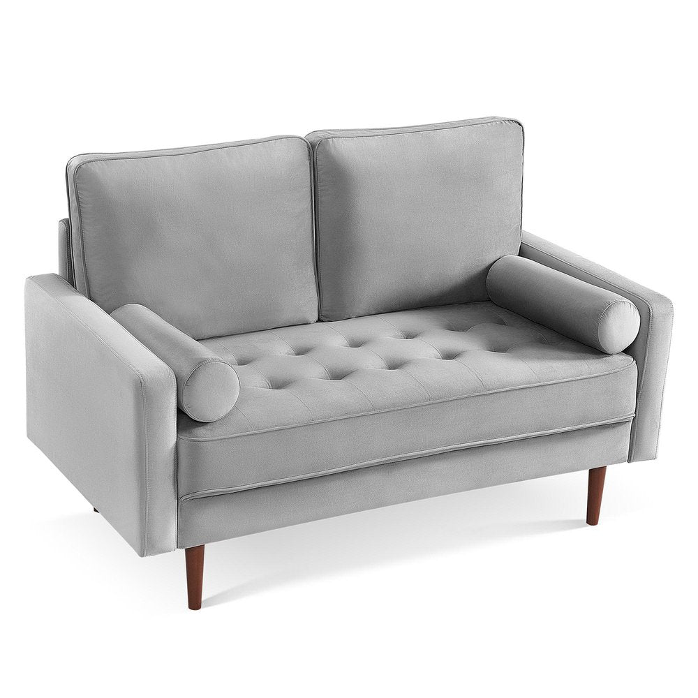 Gray and Dark Brown Velvet Loveseat and Toss Pillows - 57-inch