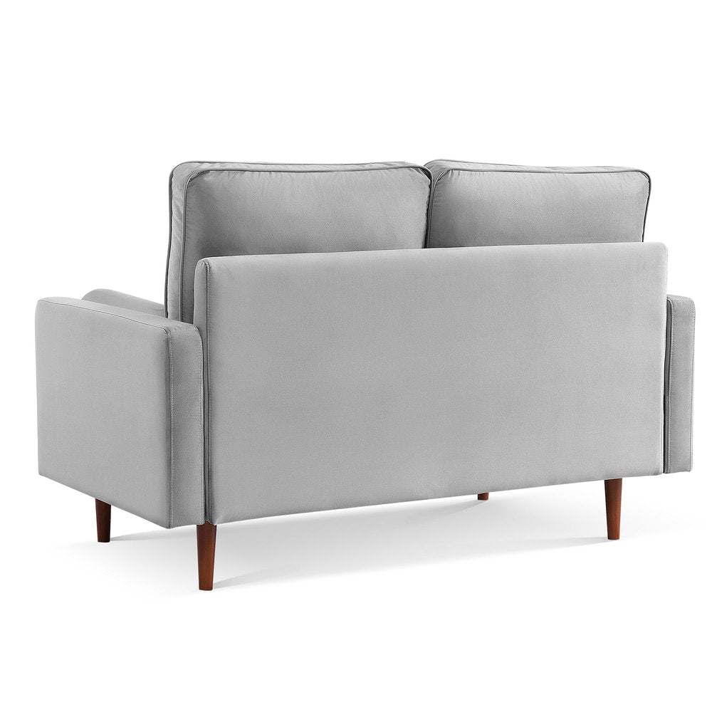 Gray and Dark Brown Velvet Loveseat and Toss Pillows - 57-inch