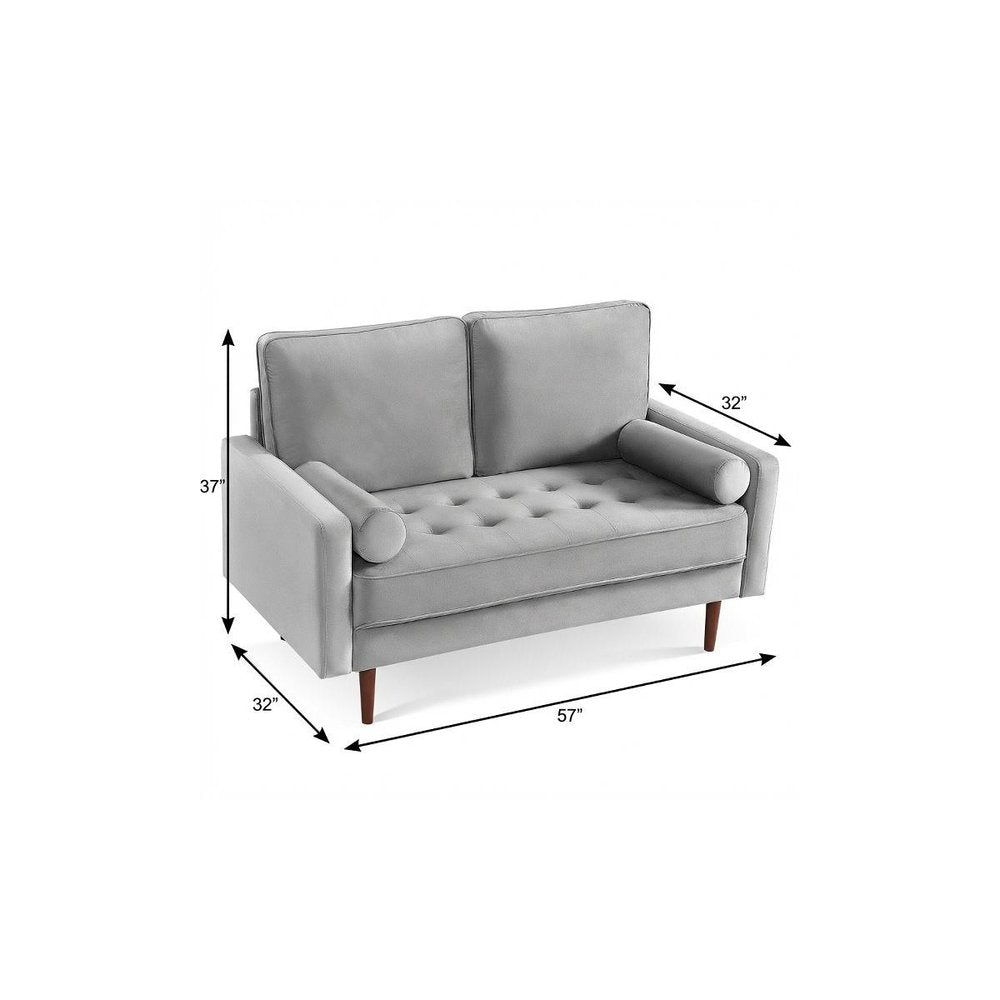 Gray and Dark Brown Velvet Loveseat and Toss Pillows - 57-inch