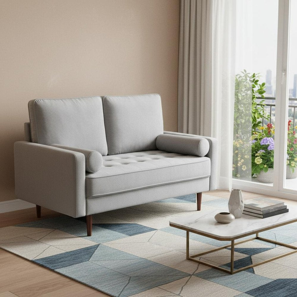 Gray and Dark Brown Velvet Loveseat and Toss Pillows - 57-inch