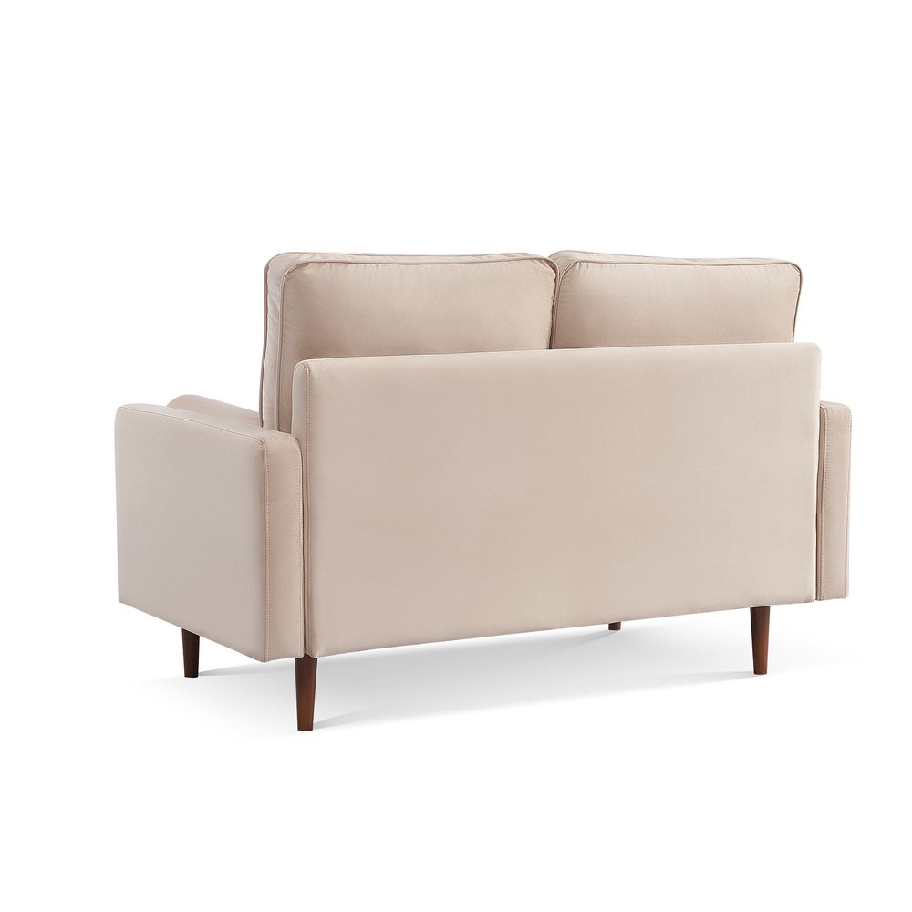 Beige and Dark Brown Velvet Loveseat and Toss Pillows - 57-inch