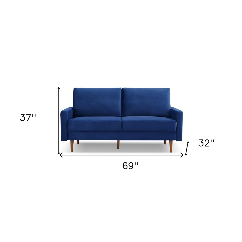 Blue Velvet Sofa with Dark Brown Legs - 69-inch