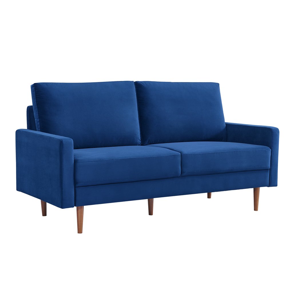 Blue Velvet Sofa with Dark Brown Legs - 69-inch