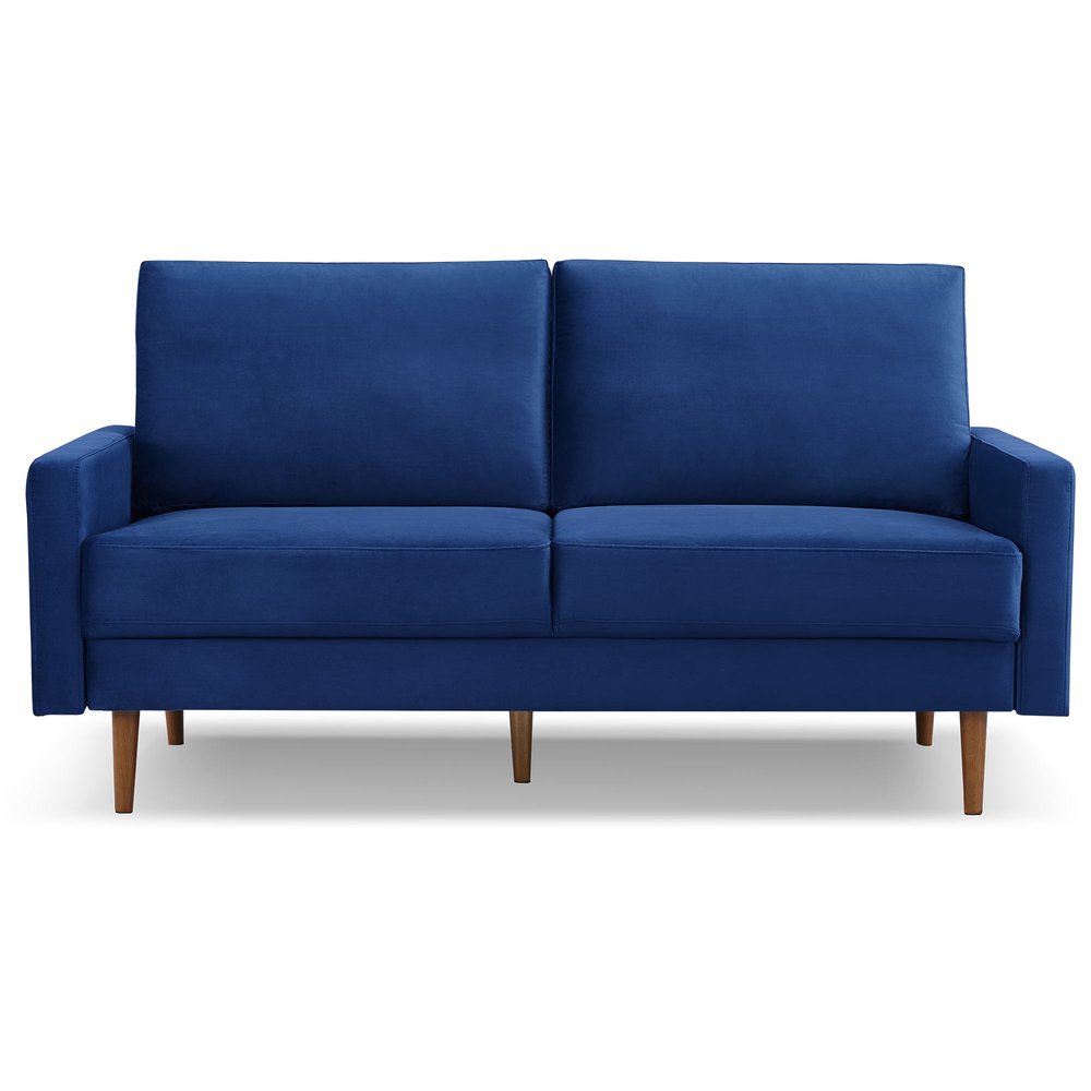 Blue Velvet Sofa with Dark Brown Legs - 69-inch