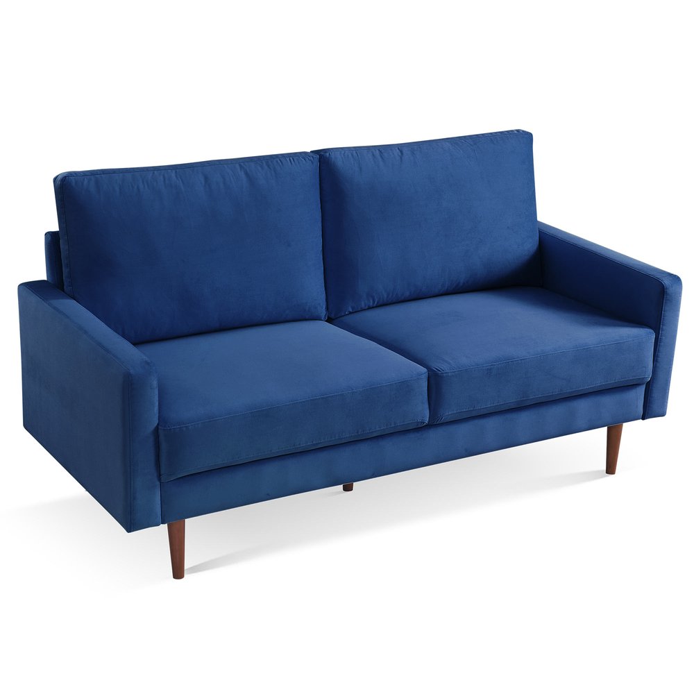 Blue Velvet Sofa with Dark Brown Legs - 69-inch