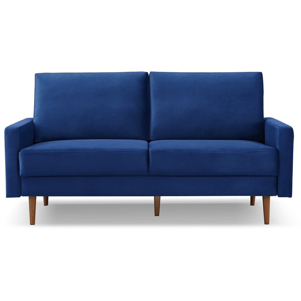 Blue Velvet Sofa with Dark Brown Legs - 69-inch