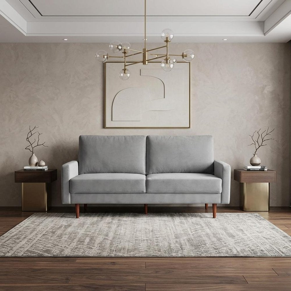 Gray Velvet Sofa with Dark Brown Legs - 69-inch