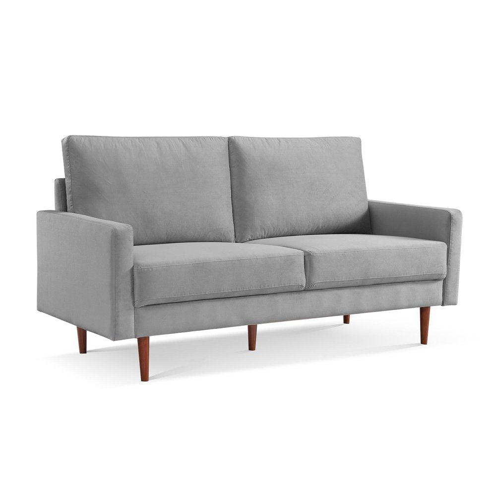 Gray Velvet Sofa with Dark Brown Legs - 69-inch