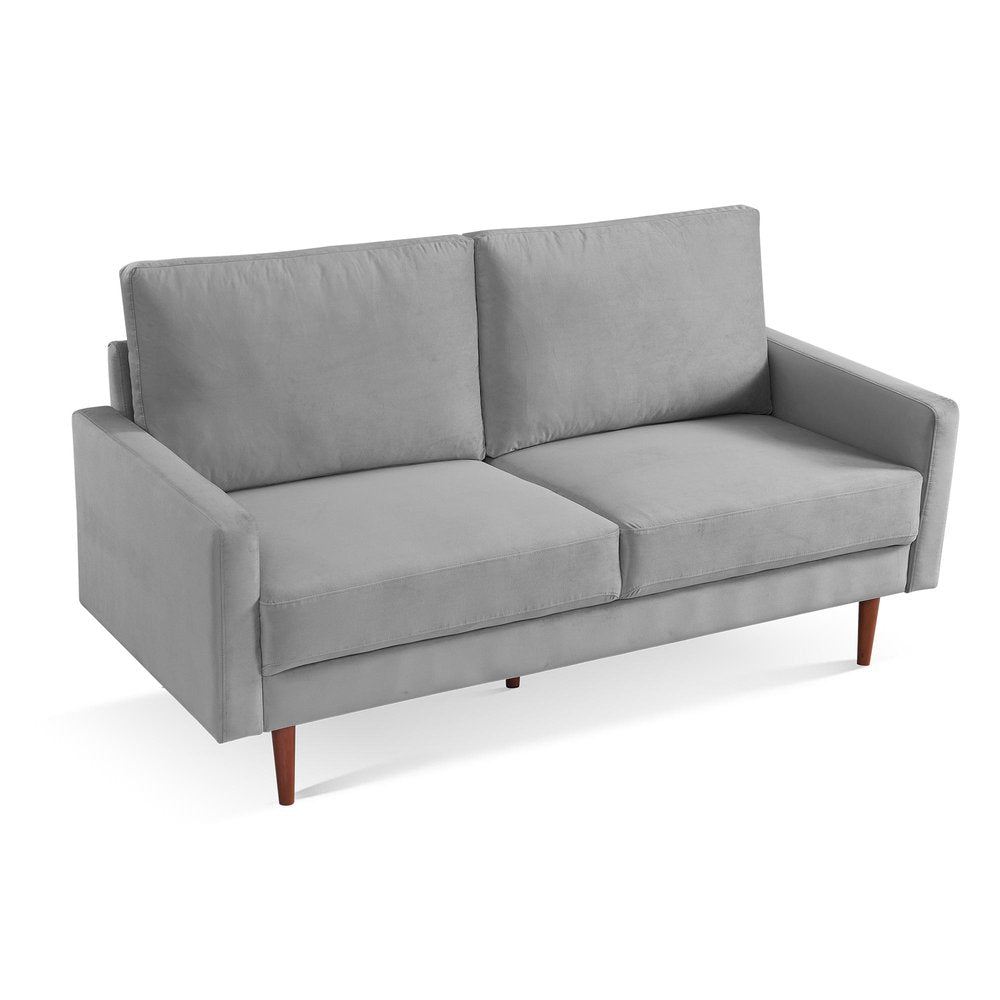 Gray Velvet Sofa with Dark Brown Legs - 69-inch