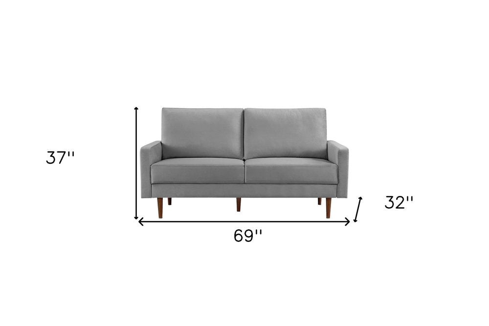 Gray Velvet Sofa with Dark Brown Legs - 69-inch