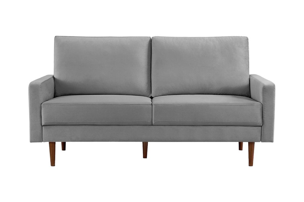 Gray Velvet Sofa with Dark Brown Legs - 69-inch