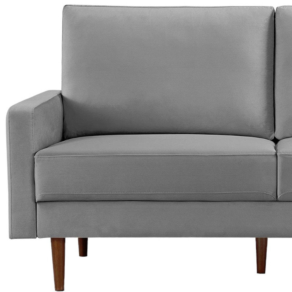 Gray Velvet Sofa with Dark Brown Legs - 69-inch