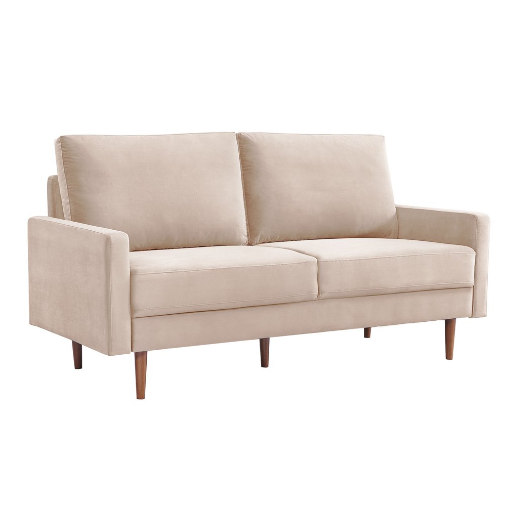 Beige Velvet Sofa with Dark Brown Legs - 69-inch