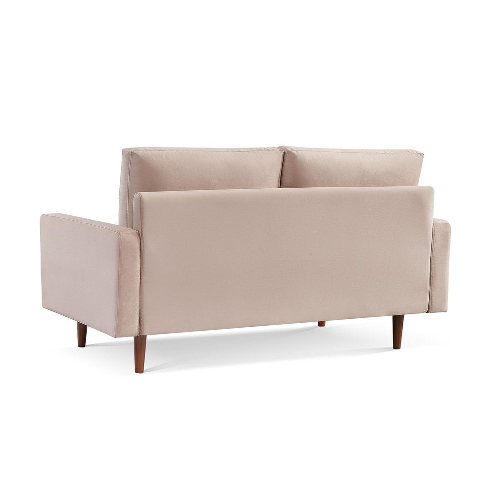 Beige Velvet Sofa with Dark Brown Legs - 69-inch