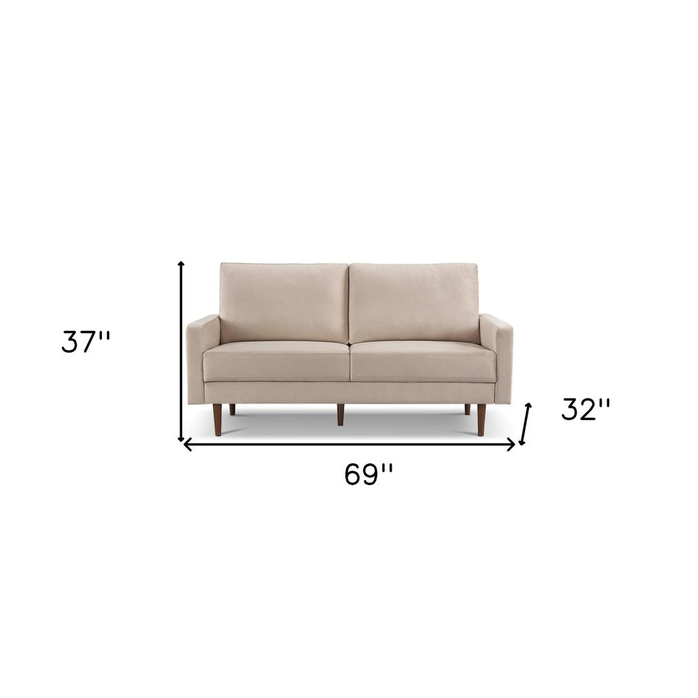 Beige Velvet Sofa with Dark Brown Legs - 69-inch