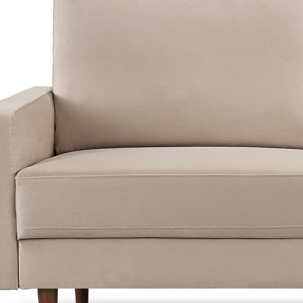 Beige Velvet Sofa with Dark Brown Legs - 69-inch