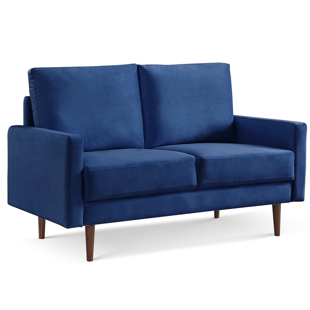 Blue and Dark Brown Velvet Loveseat - 57-inch