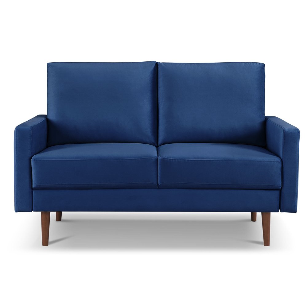 Blue and Dark Brown Velvet Loveseat - 57-inch