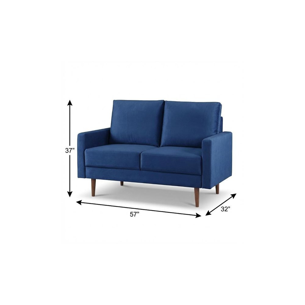 Blue and Dark Brown Velvet Loveseat - 57-inch
