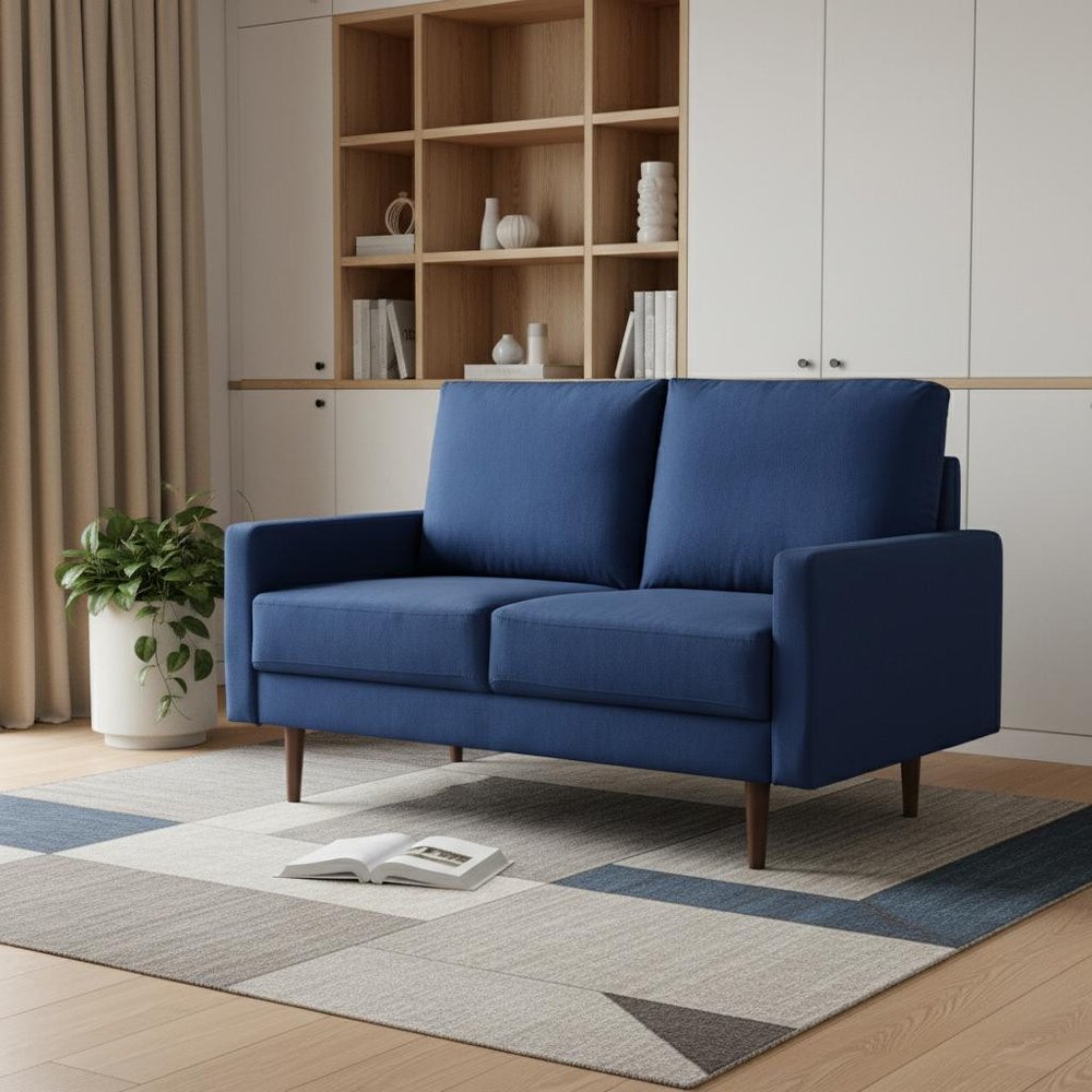 Blue and Dark Brown Velvet Loveseat - 57-inch