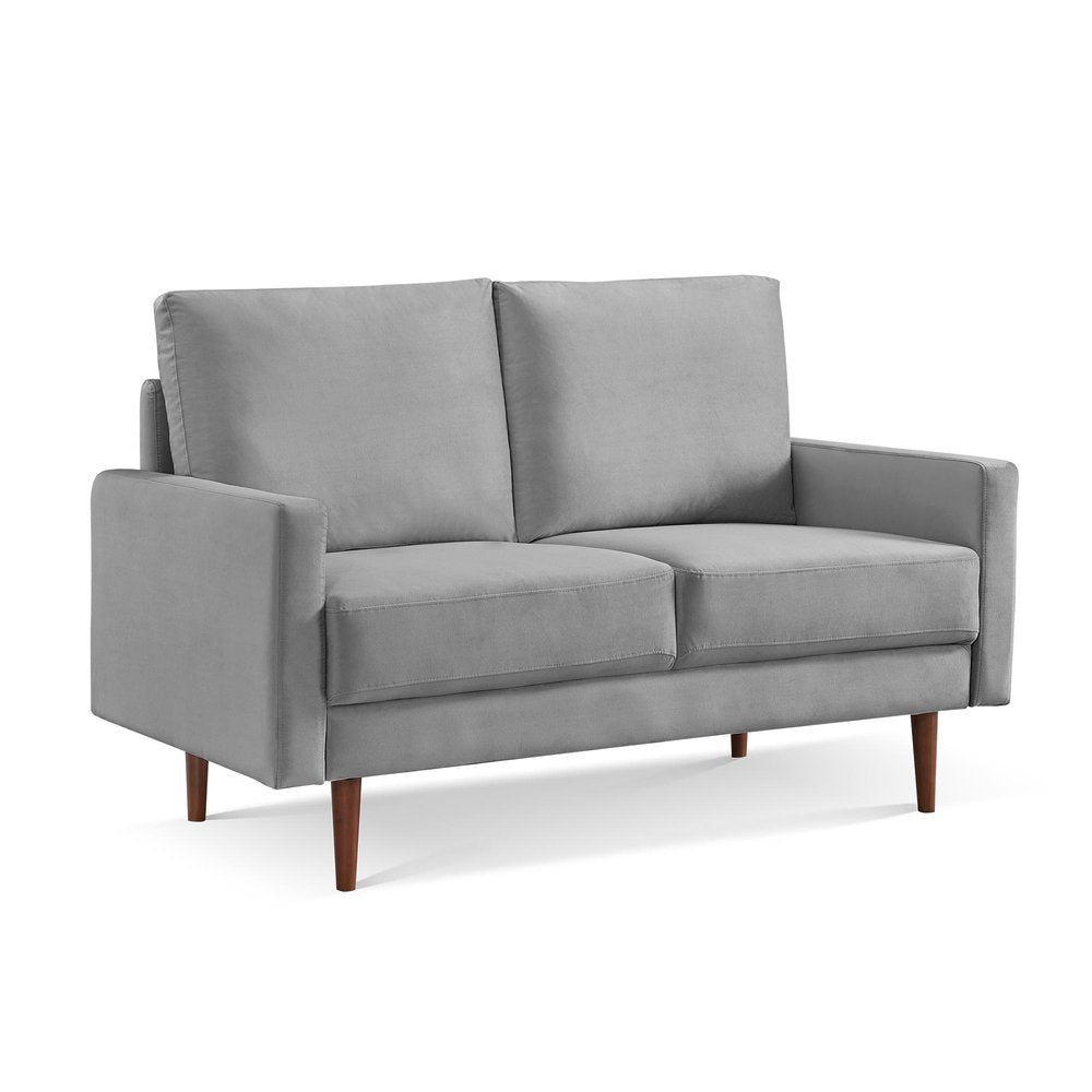 Gray and Dark Brown Velvet Loveseat - 57-inch