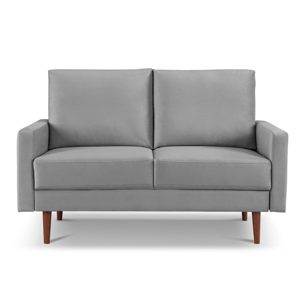 Gray and Dark Brown Velvet Loveseat - 57-inch