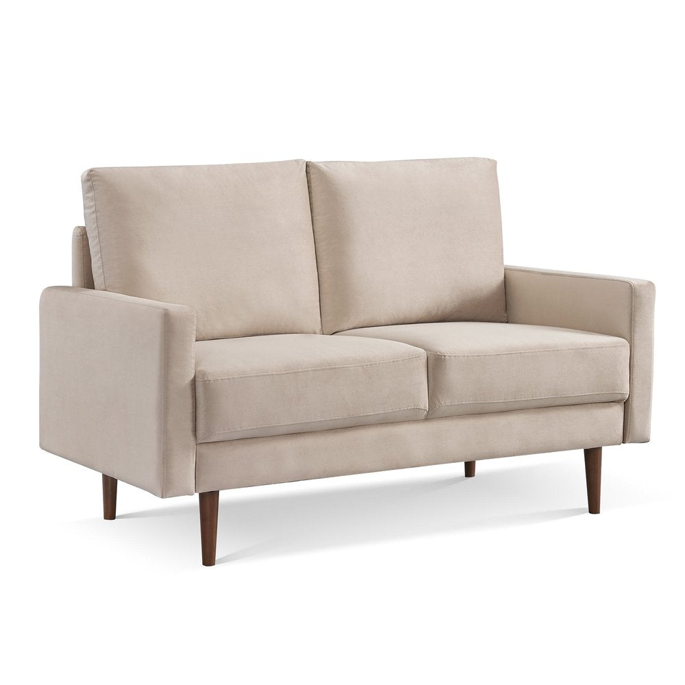 Beige and Dark Brown Velvet Loveseat - 57-inch