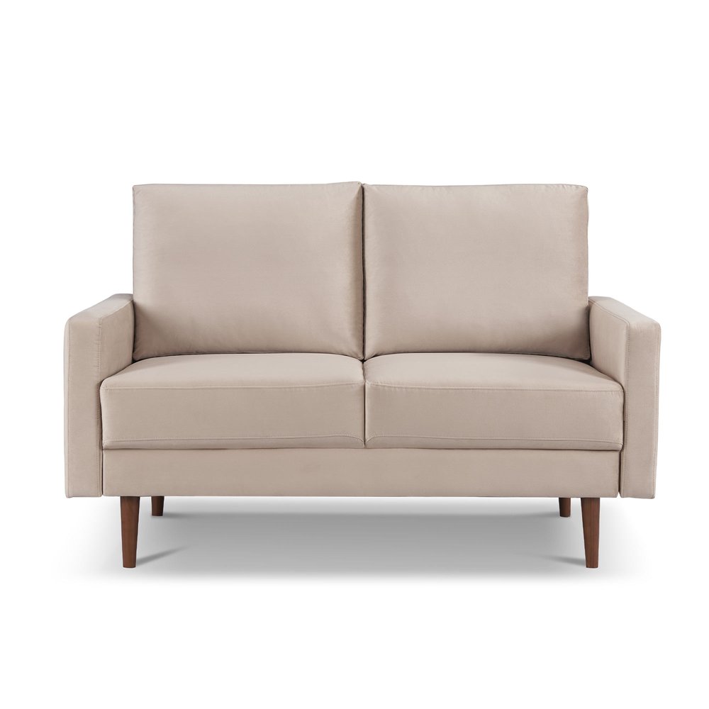 Beige and Dark Brown Velvet Loveseat - 57-inch