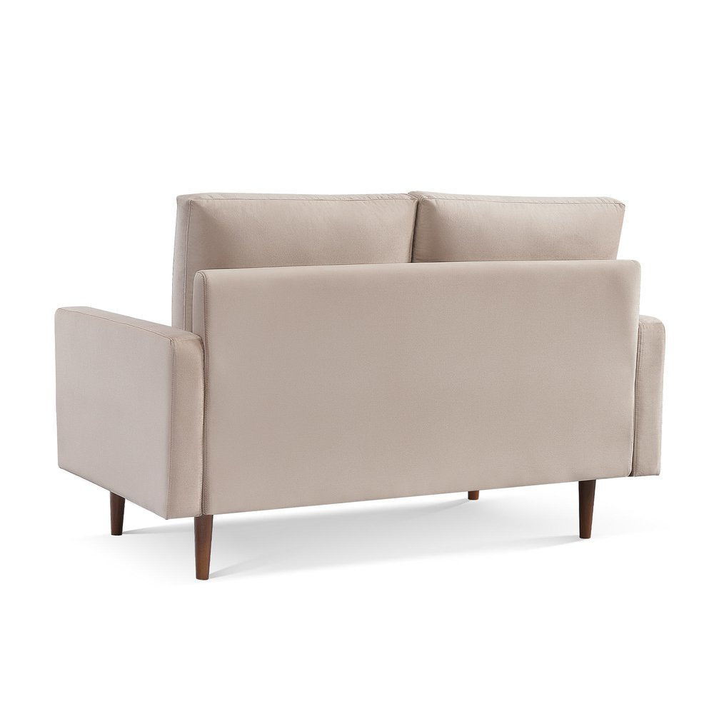 Beige and Dark Brown Velvet Loveseat - 57-inch