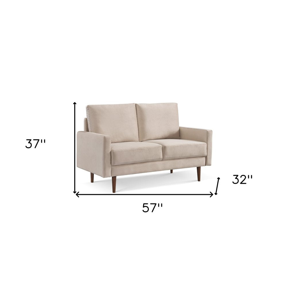Beige and Dark Brown Velvet Loveseat - 57-inch