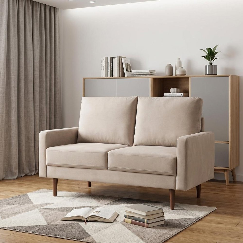 Beige and Dark Brown Velvet Loveseat - 57-inch