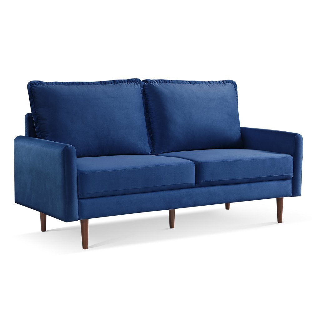 Blue Velvet Sofa with Dark Brown Legs - 69-inch