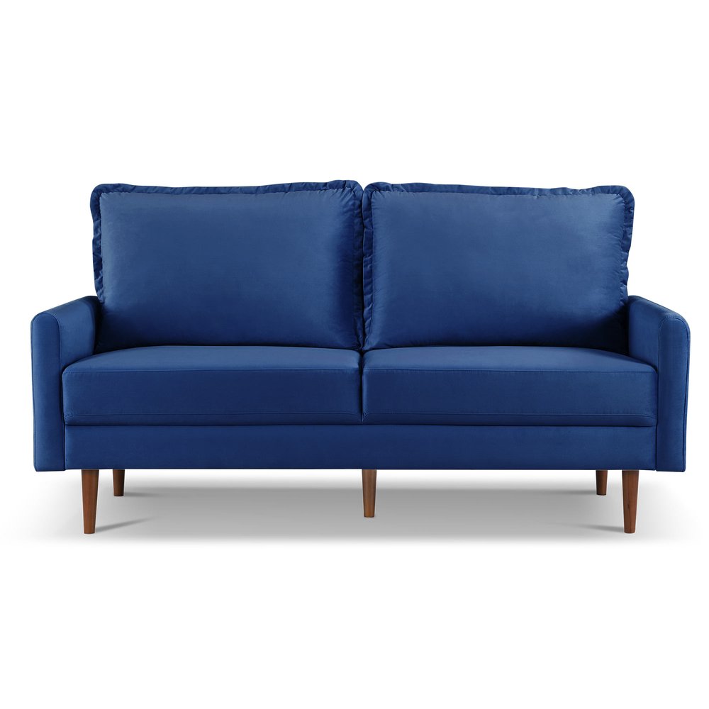 Blue Velvet Sofa with Dark Brown Legs - 69-inch