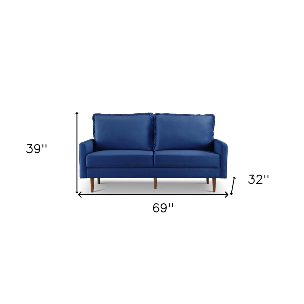 Blue Velvet Sofa with Dark Brown Legs - 69-inch