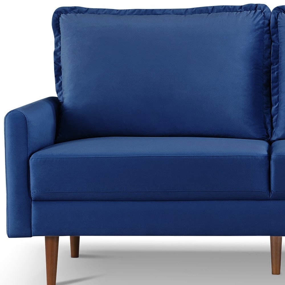 Blue Velvet Sofa with Dark Brown Legs - 69-inch