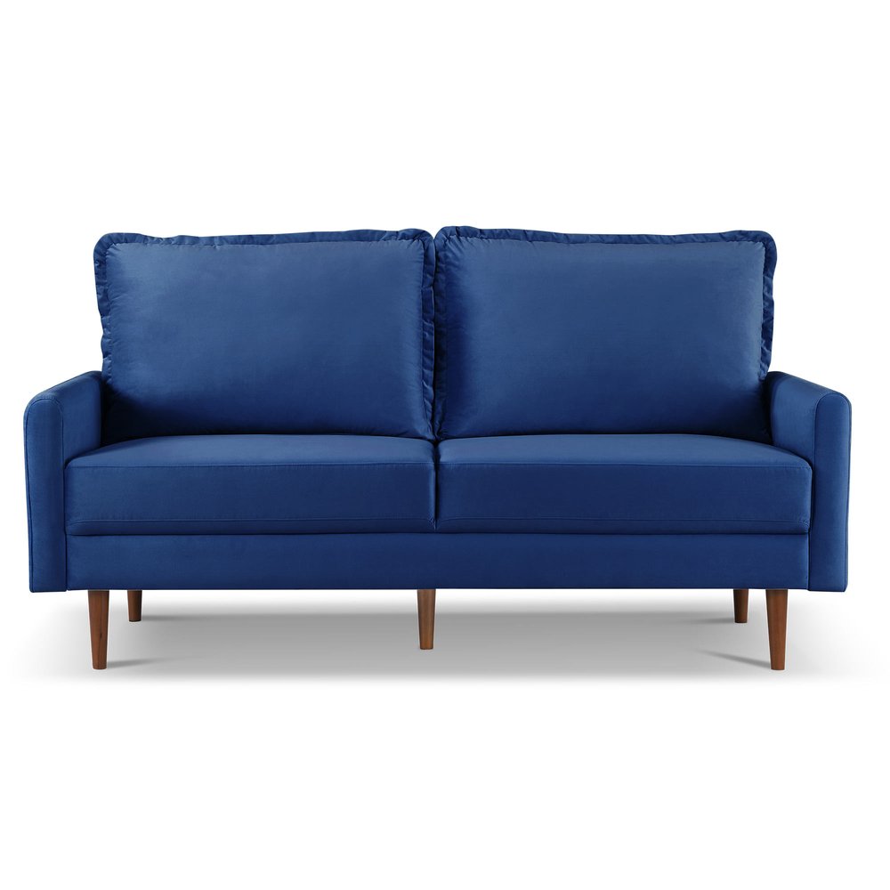 Blue Velvet Sofa with Dark Brown Legs - 69-inch